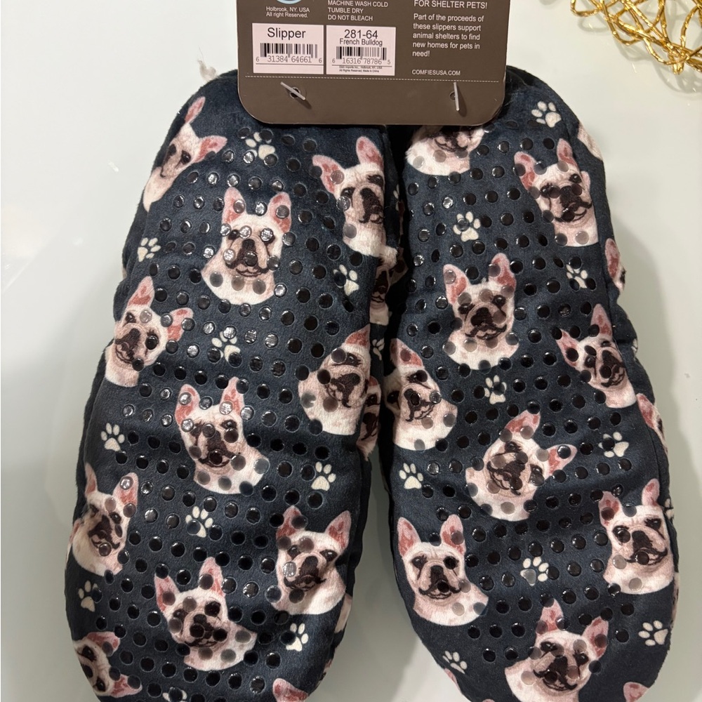 Dog Print Slippers - Navy and White - Picture 5 of 5